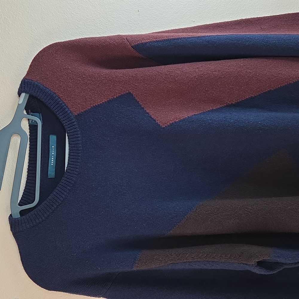 Perry Ellis Navy, Brown & Burgundy Crewneck Colorblock Sweater XXL TALL